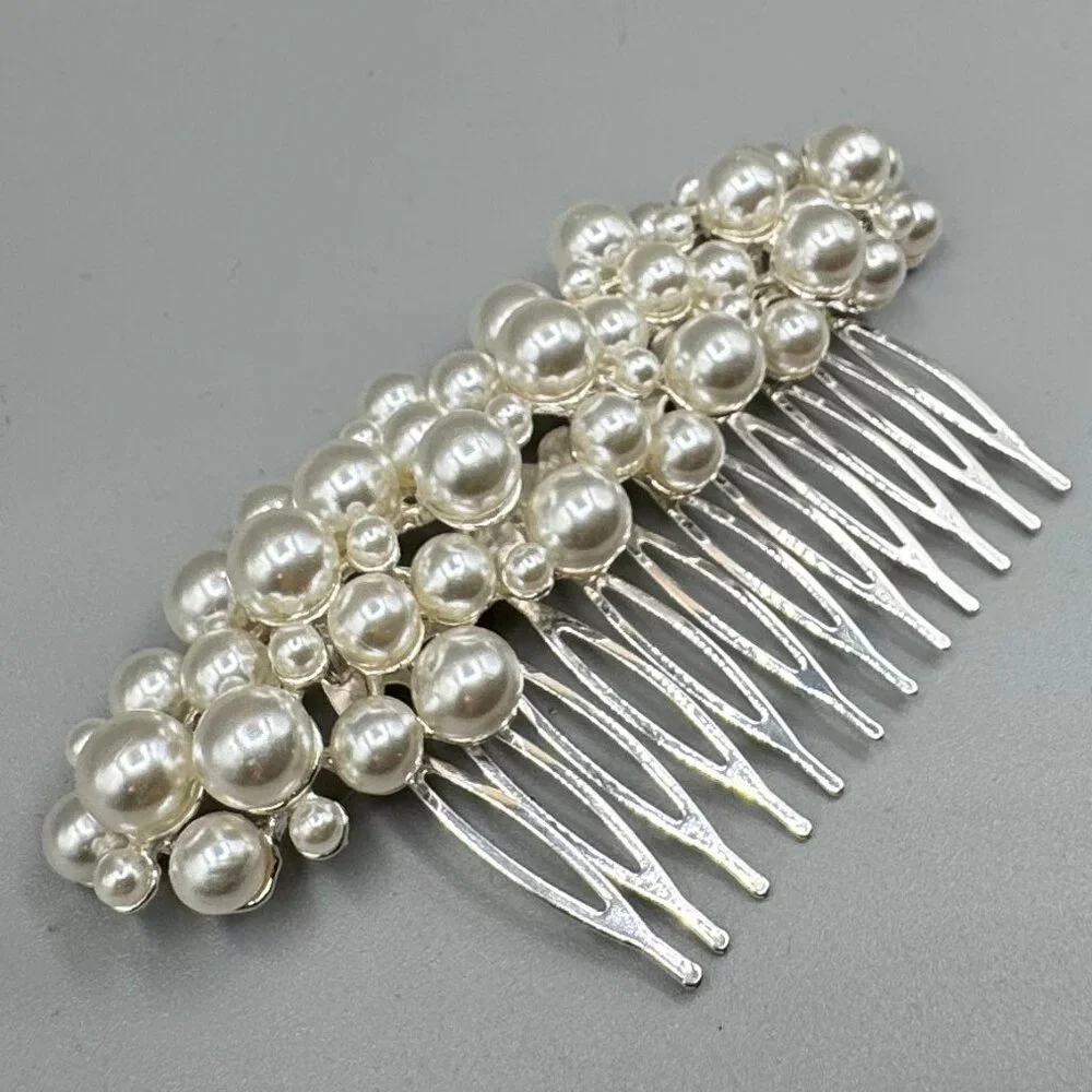 VintageFaux Pearl Lot, Pearl Studded Hair Comb, Necklace, M Vellano Earrings NWT - Picture 6 of 12